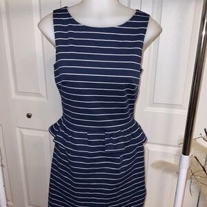 AUW Peplum navy and white striped dress